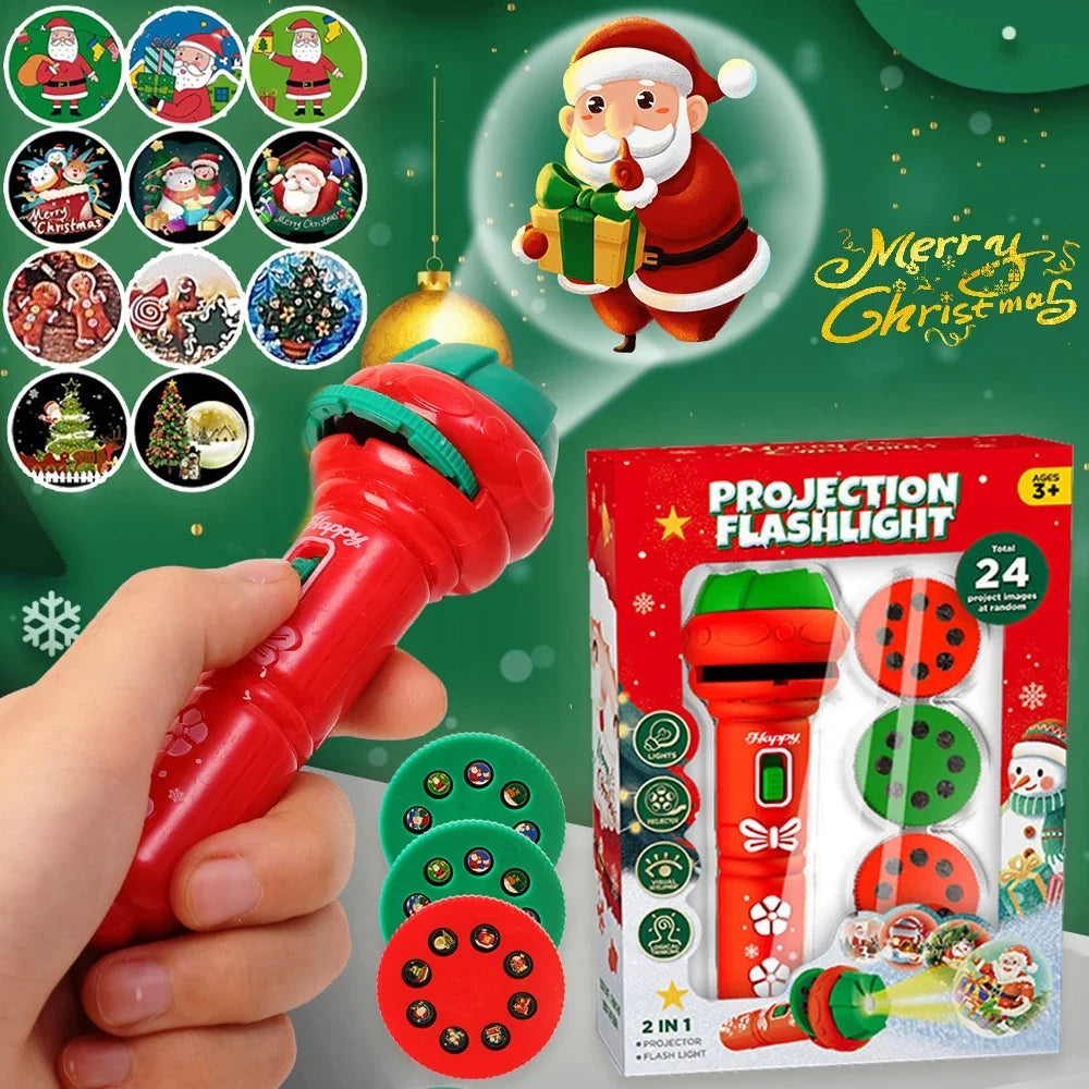 Fun Cartoon Santa Projector Flashlight Toys Kids Early Education Light Up