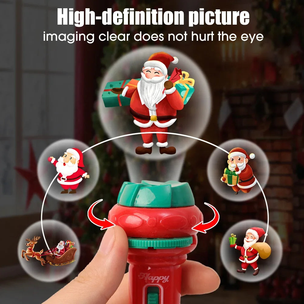 Fun Cartoon Santa Projector Flashlight Toys Kids Early Education Light Up