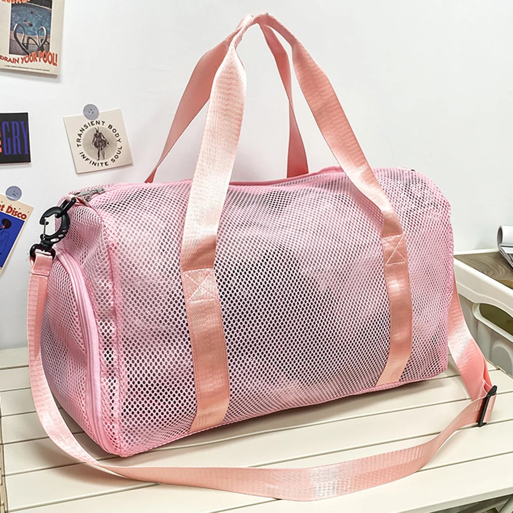 Mesh Travel Duffle Bag Gym Sports Bag with Shoe Compartment Luggage Bag