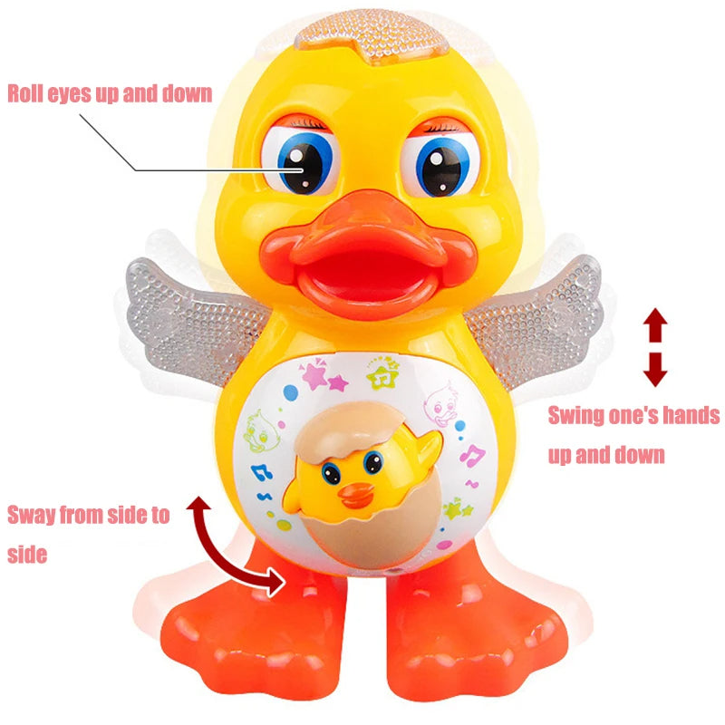 Electric Dancing Duck Funny Blink Eyes Flashing Light Shake The Body Cute Musical Cartoon Animal Educational Toy Children Gift