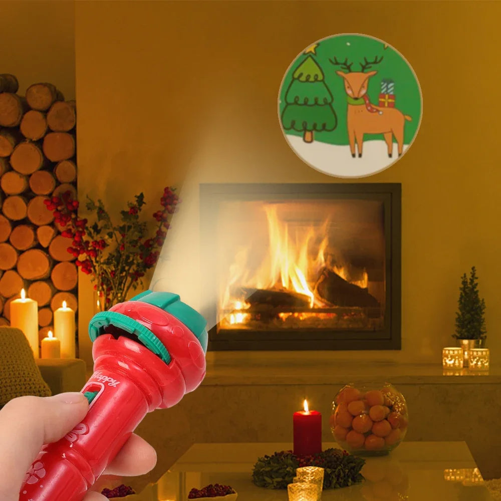 Fun Cartoon Santa Projector Flashlight Toys Kids Early Education Light Up