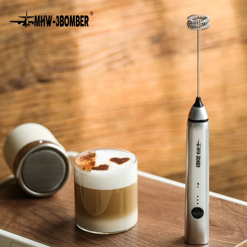 Powerful Milk Foam Machine Mini Electric Milk Frother with Stainless Steel Eggbeater Head Portable Camping Kitchen Accessorie