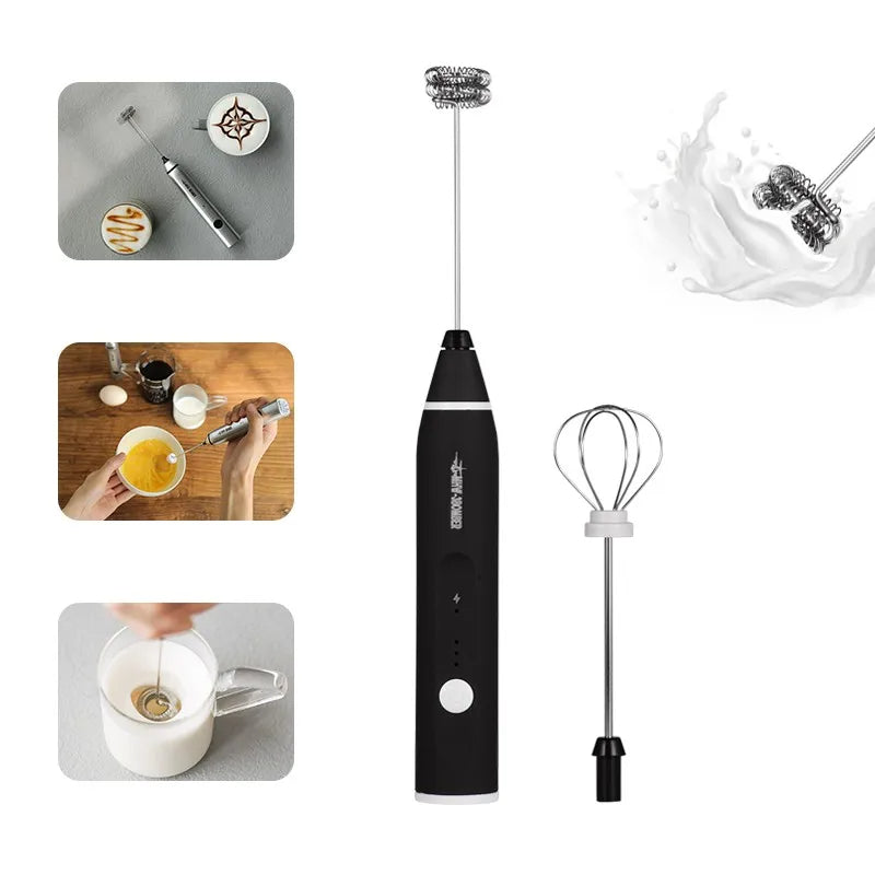 Powerful Milk Foam Machine Mini Electric Milk Frother with Stainless Steel Eggbeater Head Portable Camping Kitchen Accessorie