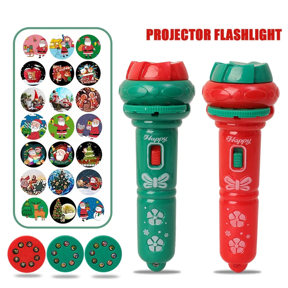 Fun Cartoon Santa Projector Flashlight Toys Kids Early Education Light Up