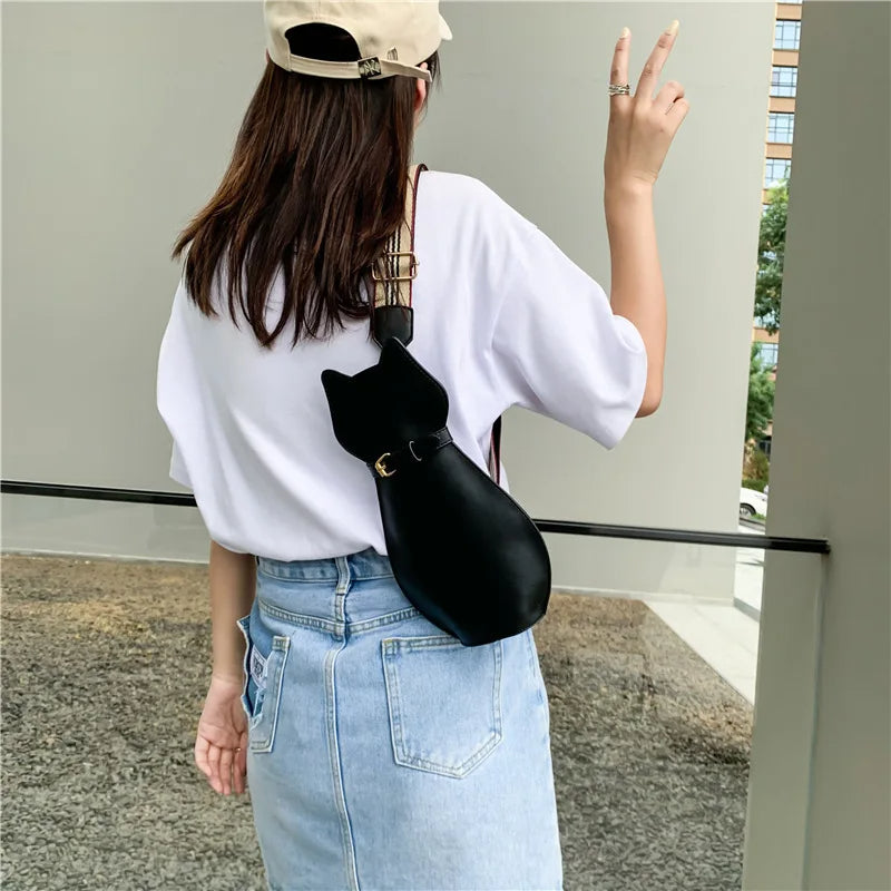 Designer Vintage Chest Waist Women Bag Cute Cat Shape Shoulder Casual Crossbody Bag