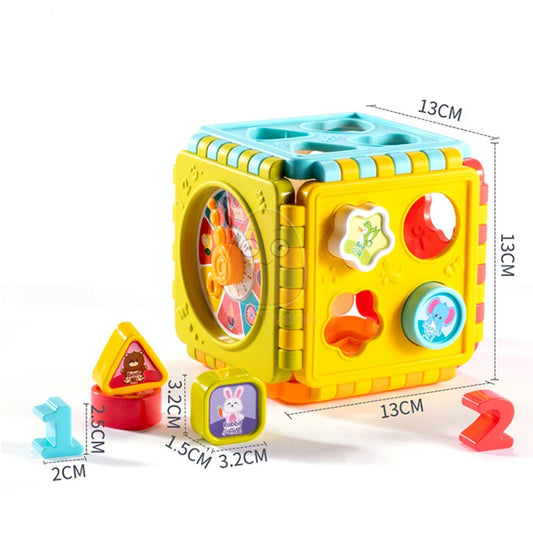 Baby Toy Montessori Activity Cube Shape Match Sorter Box Color Number Clock Math Kit Educational Interactive Toys For Kids Gift